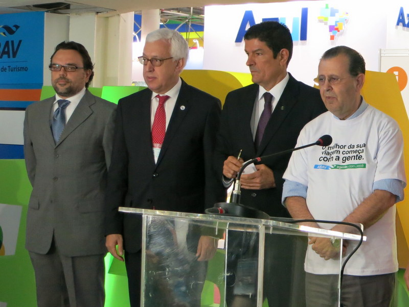 Alberto Martins (GTTP Brazil chairman), Marcio Favilla (UNWTO executive director), Vinicius Lages (Minister of Tourism) and Antonio Azevedo (ABAV chairman, Brazilian Association of Travel Agents) 