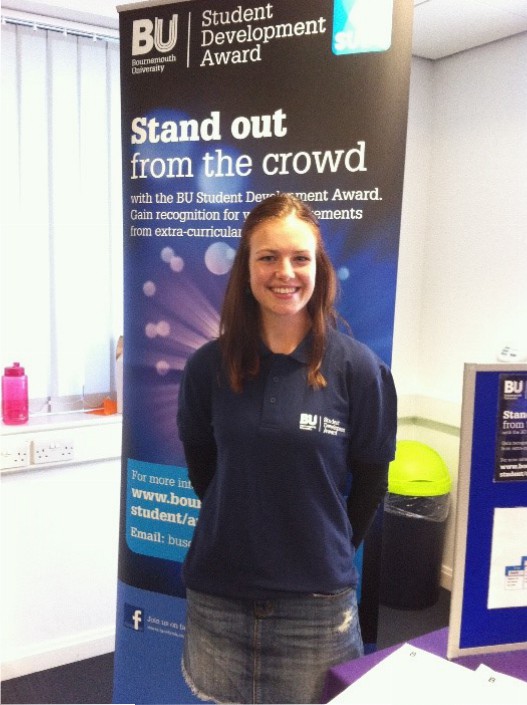 Gemma volunteering on an Open Day at the University of Bournemouth, 2015.