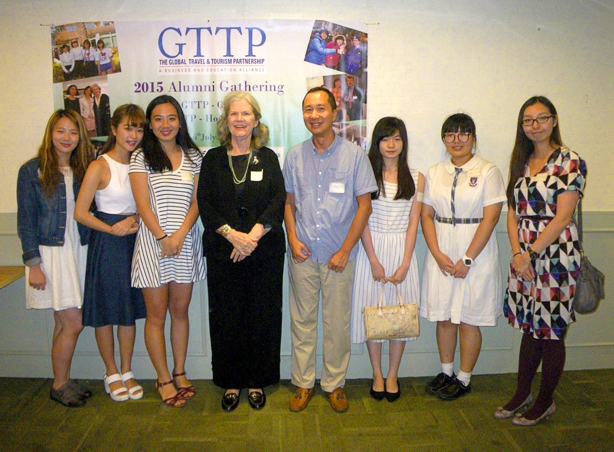 At the Asia/China 2015 Alumni Gathering, Katie (on the right) meets up with fellow former GTTP students as well as Dr Nancy Needham, GTTP Executive Director (4th from right) and secondary Tourism and Hospitality teacher Crishner Lam (4th from left)